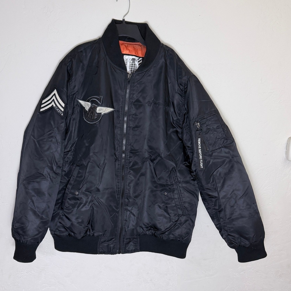Grenade Bomber Jacket Large‎ Black MA-1 Military Patch Streetwear Coat